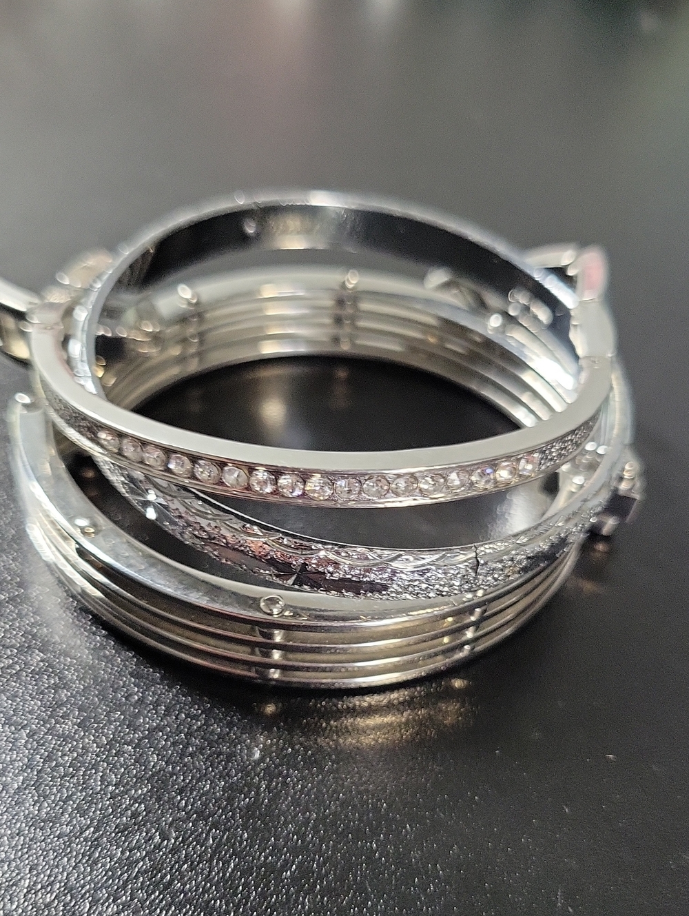 Silver Tone Crystal Multi-Stack Bangle Set - Picture 2 of 9